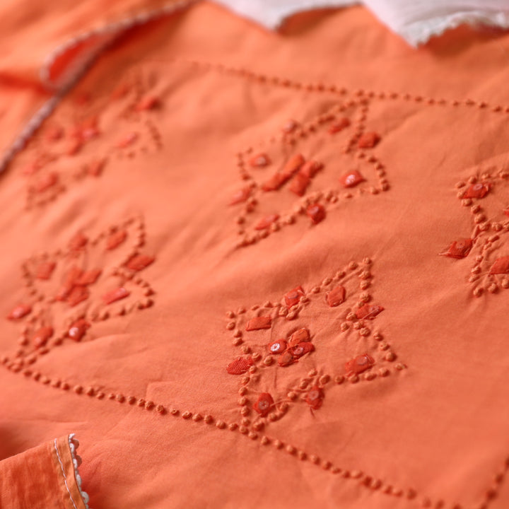 Neelamaber Rust Orange French Knot with Applique Work on Front Cotton Set