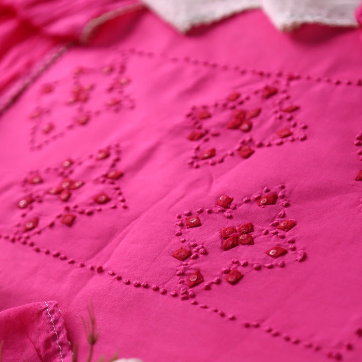Neelamaber Magenta Pink French Knot with Applique Work on Front Cotton Set