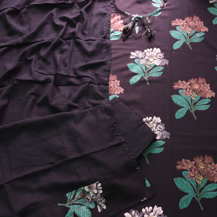 Blissta Ebony Black All Over Floral Printed with Knot Detailing Cotton Suit Set