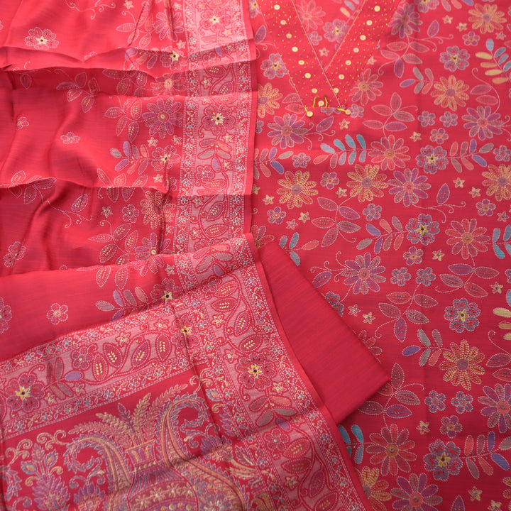 Manzeel Mauve Pink All Over Floral Print V Neck with Hanging Modal Suit Set