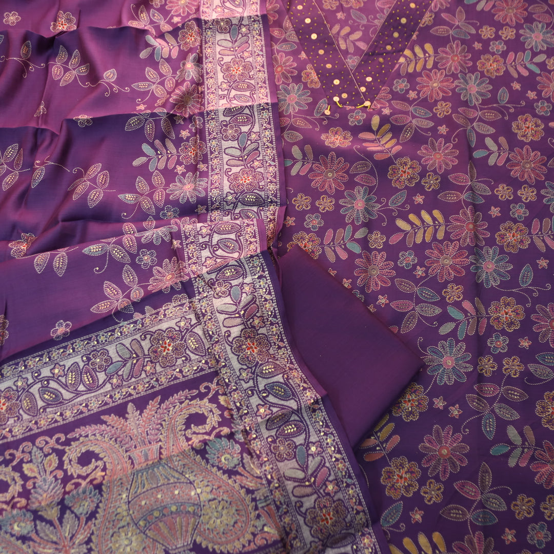 Manzeel Berry Purple All Over Floral Print V Neck with Hanging Modal Suit Set