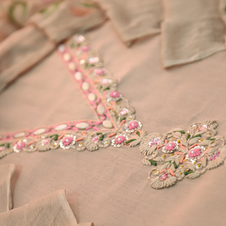 Blissta Latte Beige V Neck in Moti with Thread Work Plain Cotton Suit Set