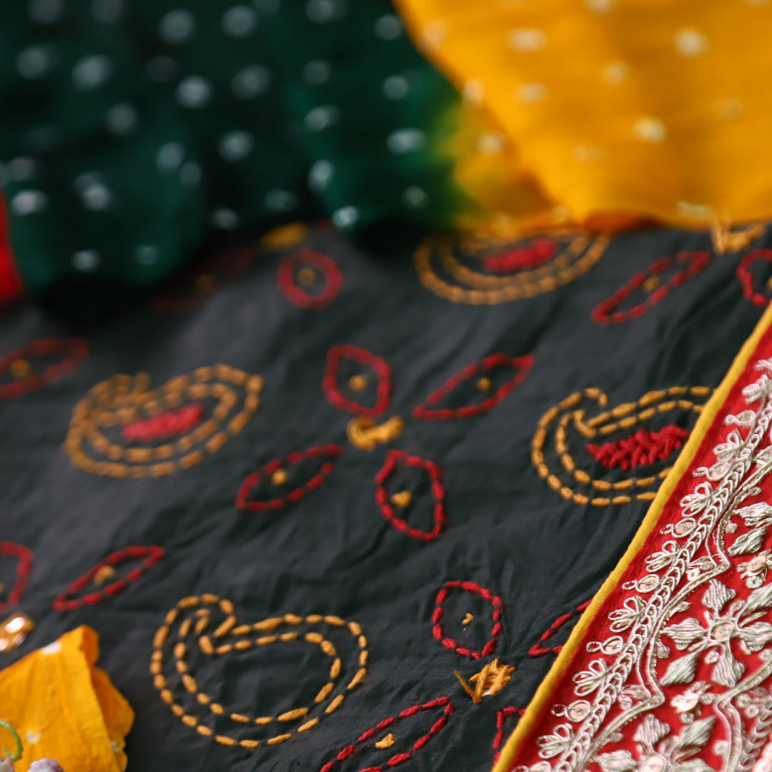 Sifarshi Dark Green All Over Thread work with Embellished Hem Cotton Suit Set