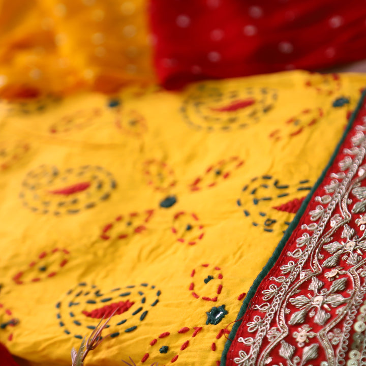 Sifarshi Bumblebee Yellow All Over Thread work with Embellish Hem Cotton Suit Set