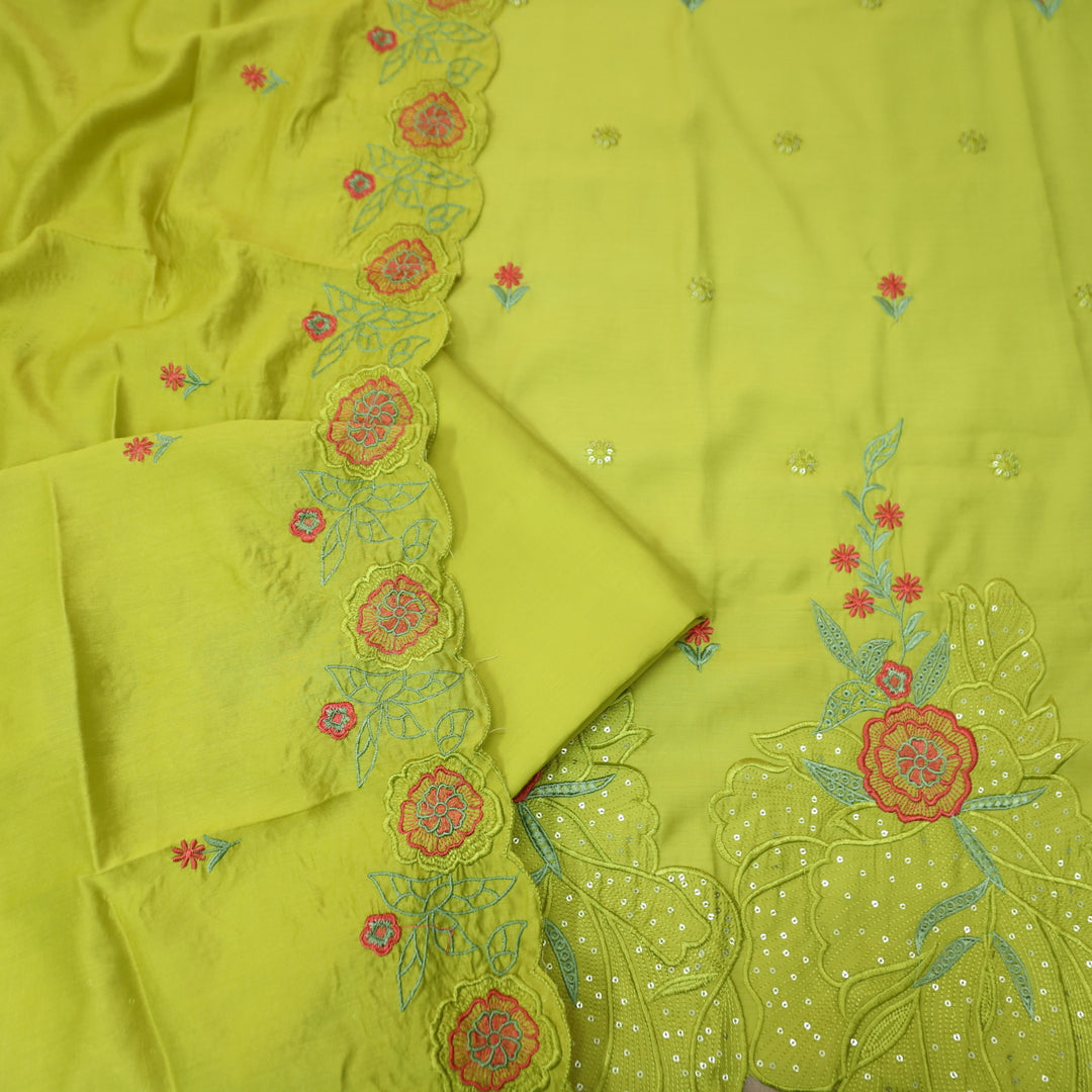 Manzeel Lemon Yellow Thread Embroidered Hem Work Modal Suit Set