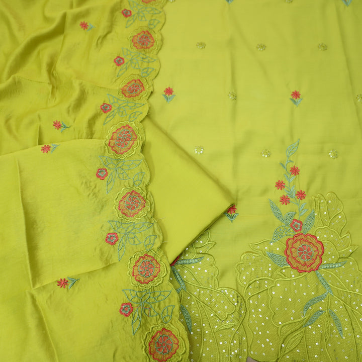 Manzeel Lemon Yellow Thread Embroidered Hem Work Modal Suit Set