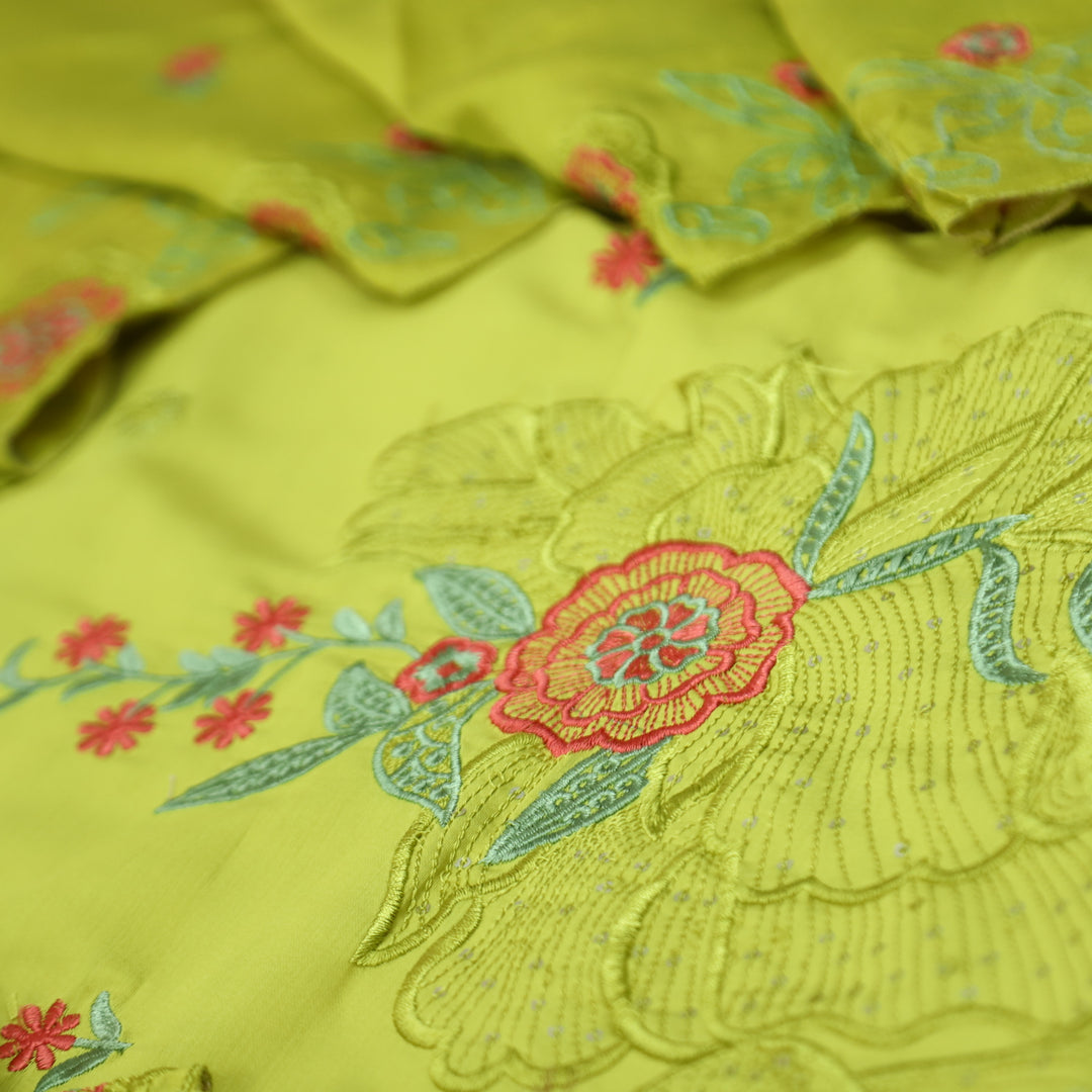 Manzeel Lemon Yellow Thread Embroidered Hem Work Modal Suit Set