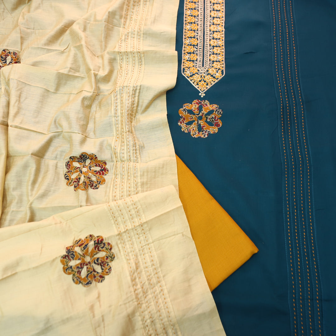 Mayaroop Navy Blue Embellish Patch with Applique Work Jam Cotton Suit Set
