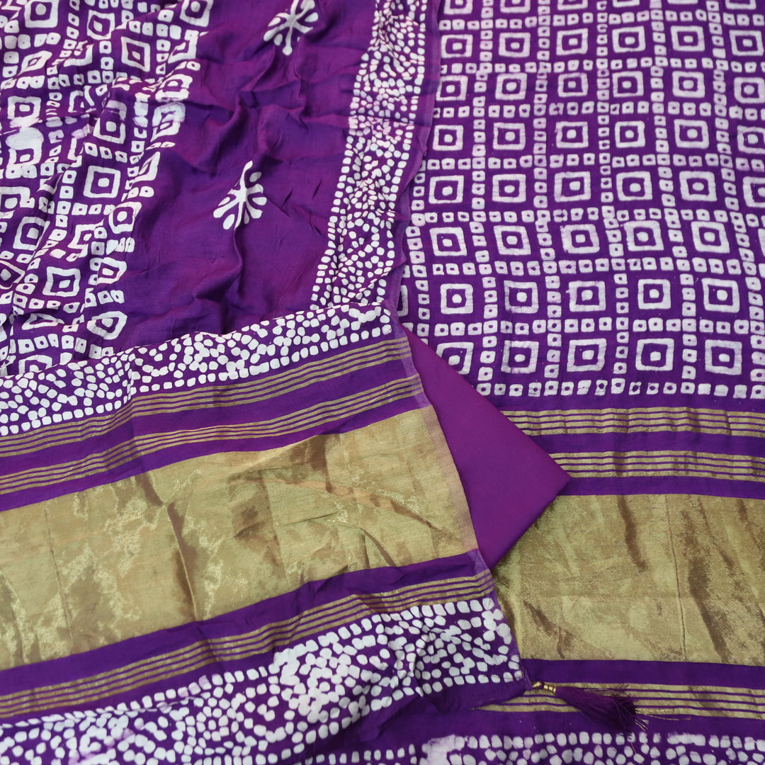 Manzeel Orchid Purple All Over Bandhani Printed with Zari Modal Suit Set