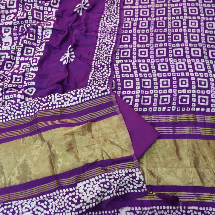 Manzeel Orchid Purple All Over Bandhani Printed with Zari Modal Suit Set