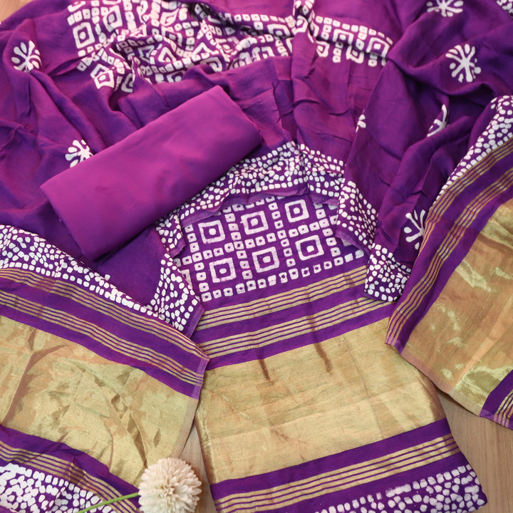 Manzeel Orchid Purple All Over Bandhani Printed with Zari Modal Suit Set