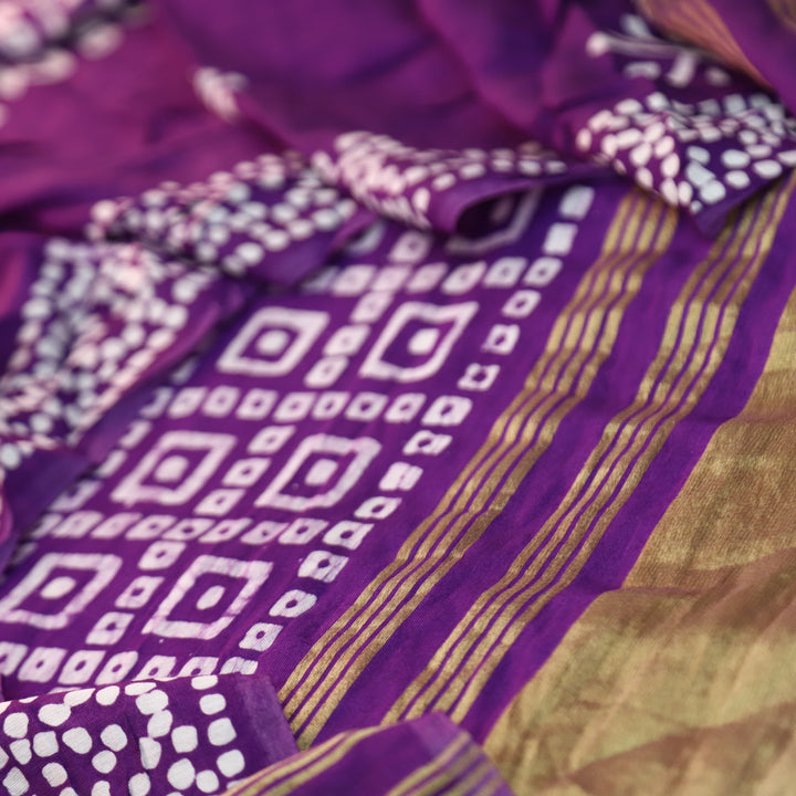 Manzeel Orchid Purple All Over Bandhani Printed with Zari Modal Suit Set