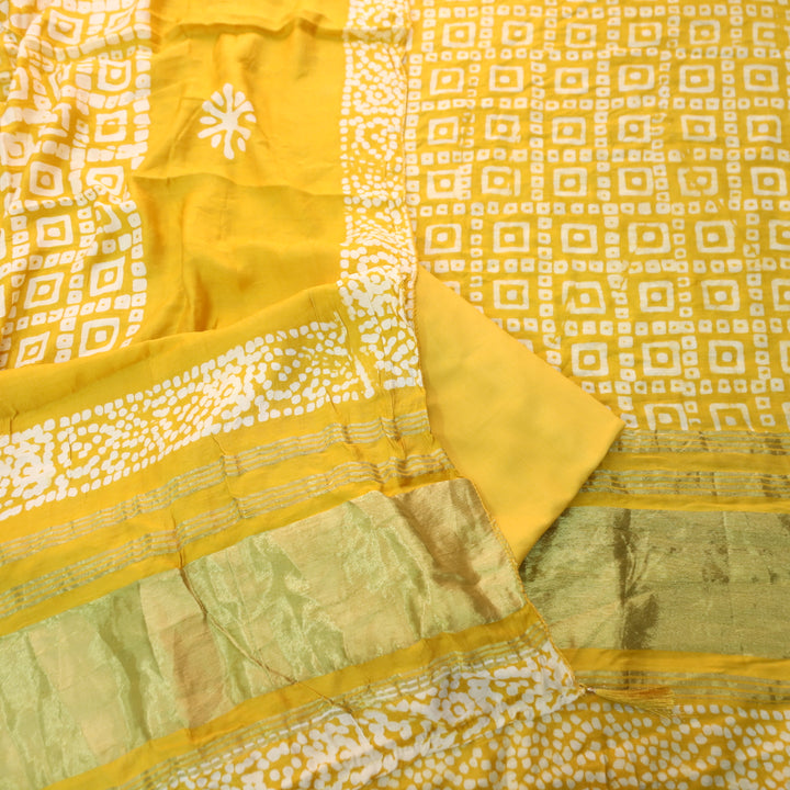 Manzeel Bright Yellow All Over Bandhani Printed with Zari Modal Suit Set