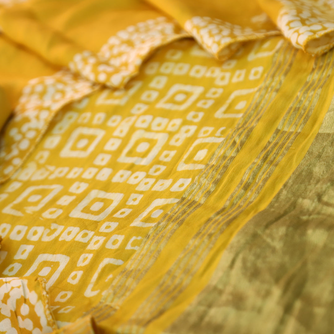 Manzeel Bright Yellow All Over Bandhani Printed with Zari Modal Suit Set