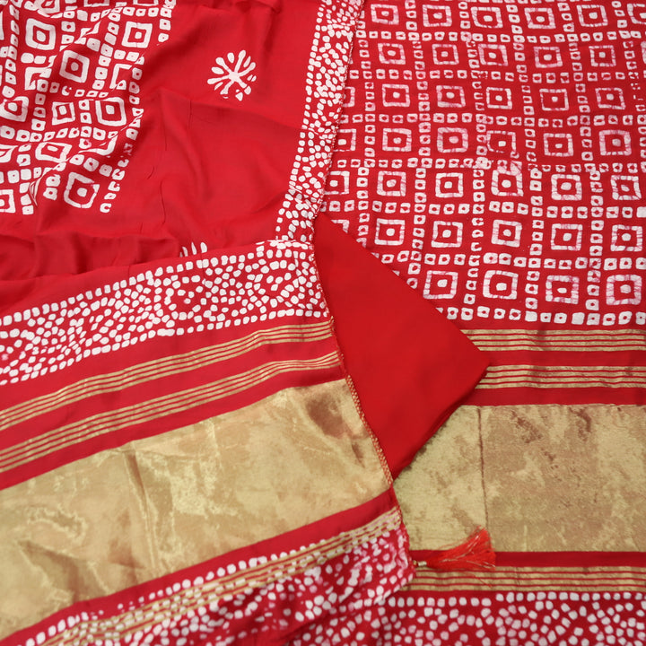 Manzeel Bride Red All Over Bandhani Printed with Zari Modal Suit Set