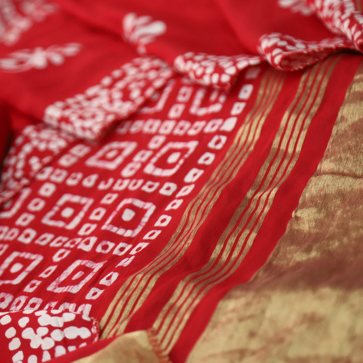 Manzeel Bride Red All Over Bandhani Printed with Zari Modal Suit Set