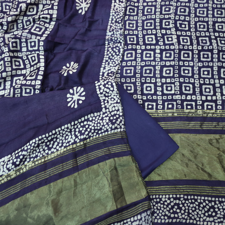 Manzeel Indigo Purple All Over Bandhani Printed with Zari Modal Suit Set