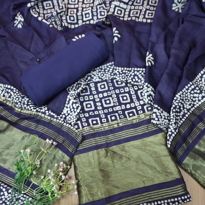 Manzeel Indigo Purple All Over Bandhani Printed with Zari Modal Suit Set