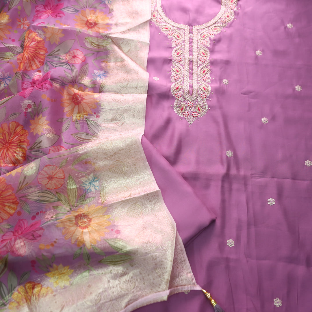 Parvani Vibrant Mauve Embellished Neck with Moti Work Modal Suit Set