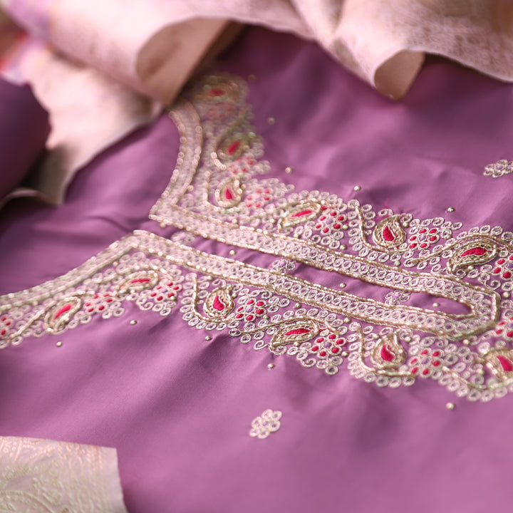 Parvani Vibrant Mauve Embellished Neck with Moti Work Modal Suit Set