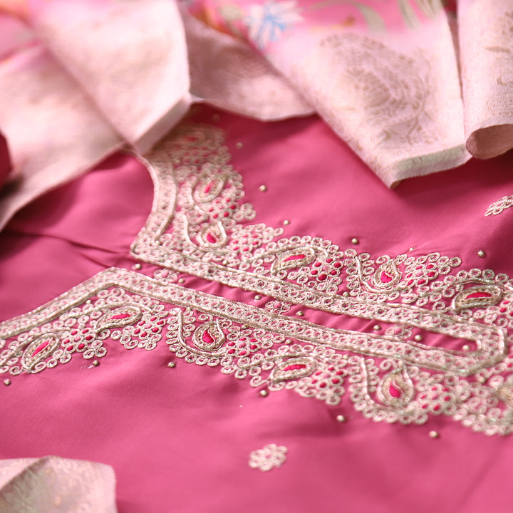 Parvani Flamingo Pink Embellished Neck with Moti Work Modal Suit Set