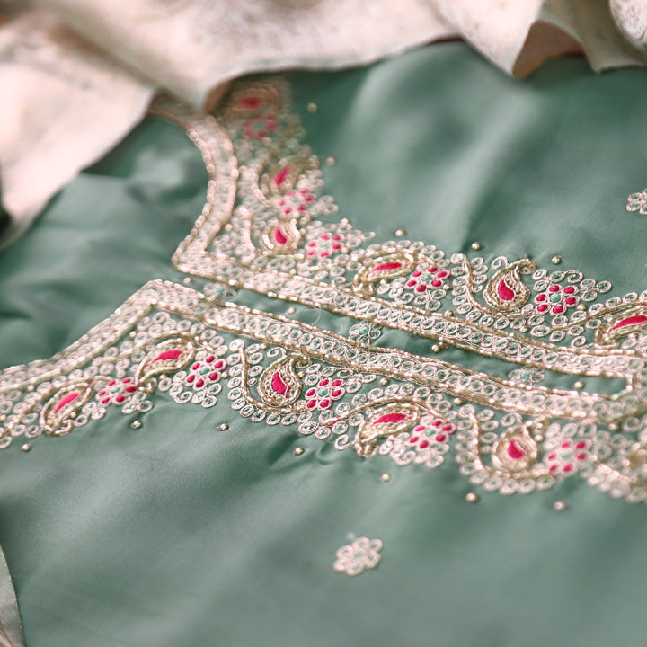 Parvani Ligth Fern Green Embellished Neck with Moti Work Modal Suit Set