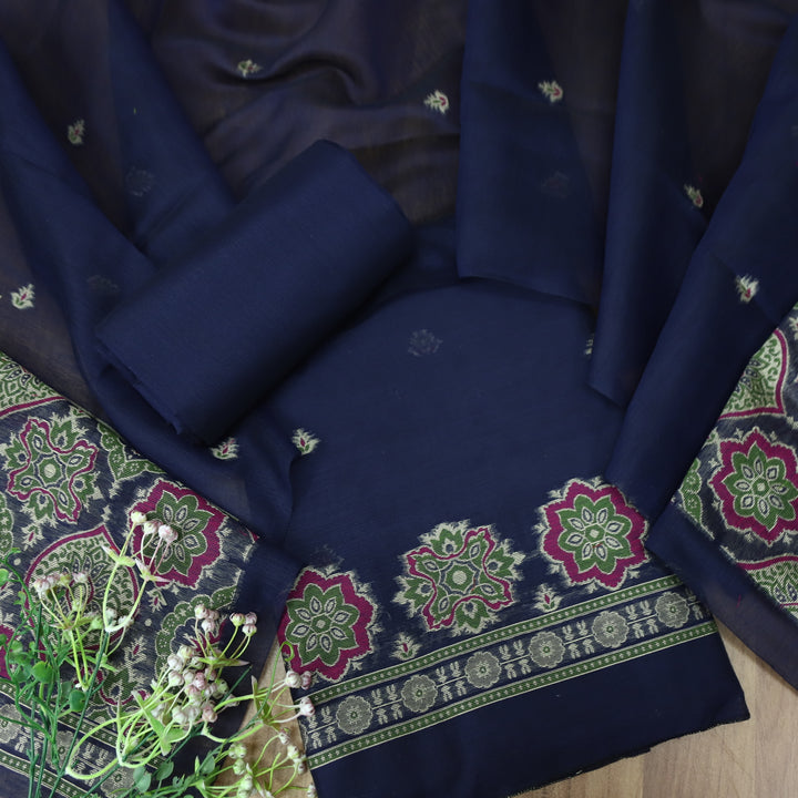 Dhun Royal Blue Thread Authentic Jamdani Weaved Hem Suit Set