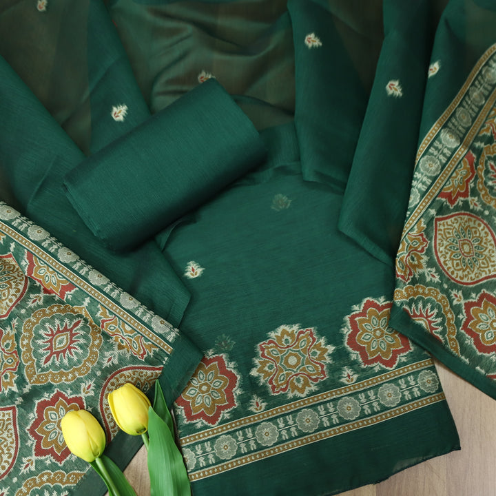 Dhun Sacramento Green Thread Authentic Jamdani Weaved Hem Suit Set