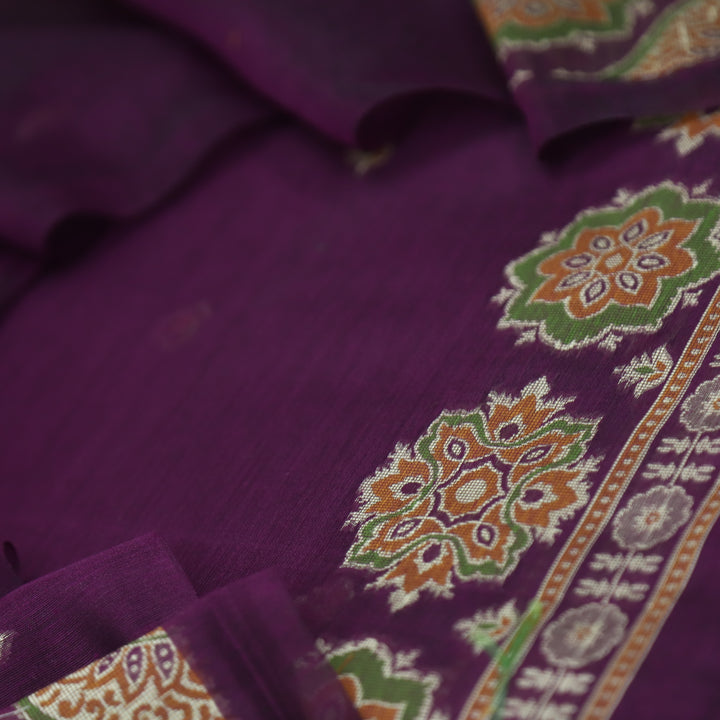 Dhun Eggplant Purple Thread Authentic Jamdani Weaved Hem Suit Set