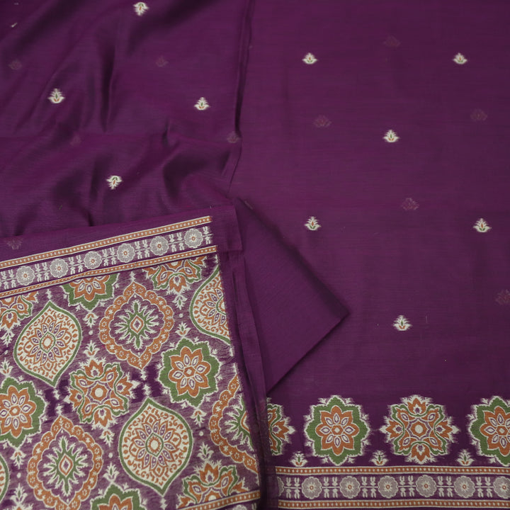 Dhun Eggplant Purple Thread Authentic Jamdani Weaved Hem Suit Set