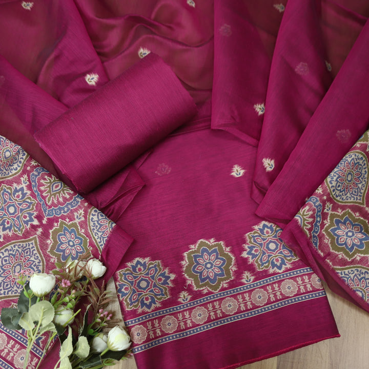 Dhun Magenta Purple Thread Authentic Jamdani Weaved Hem Suit Set