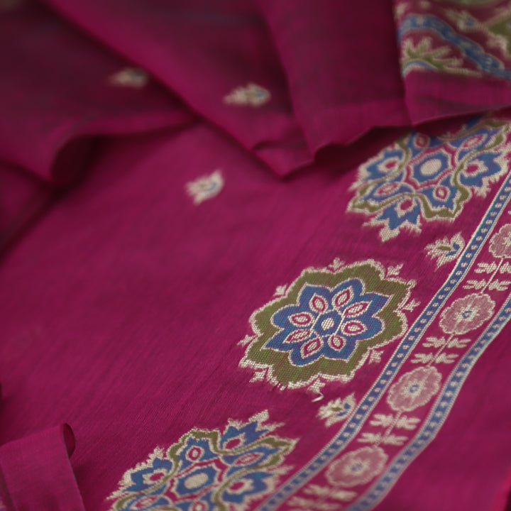 Dhun Magenta Purple Thread Authentic Jamdani Weaved Hem Suit Set