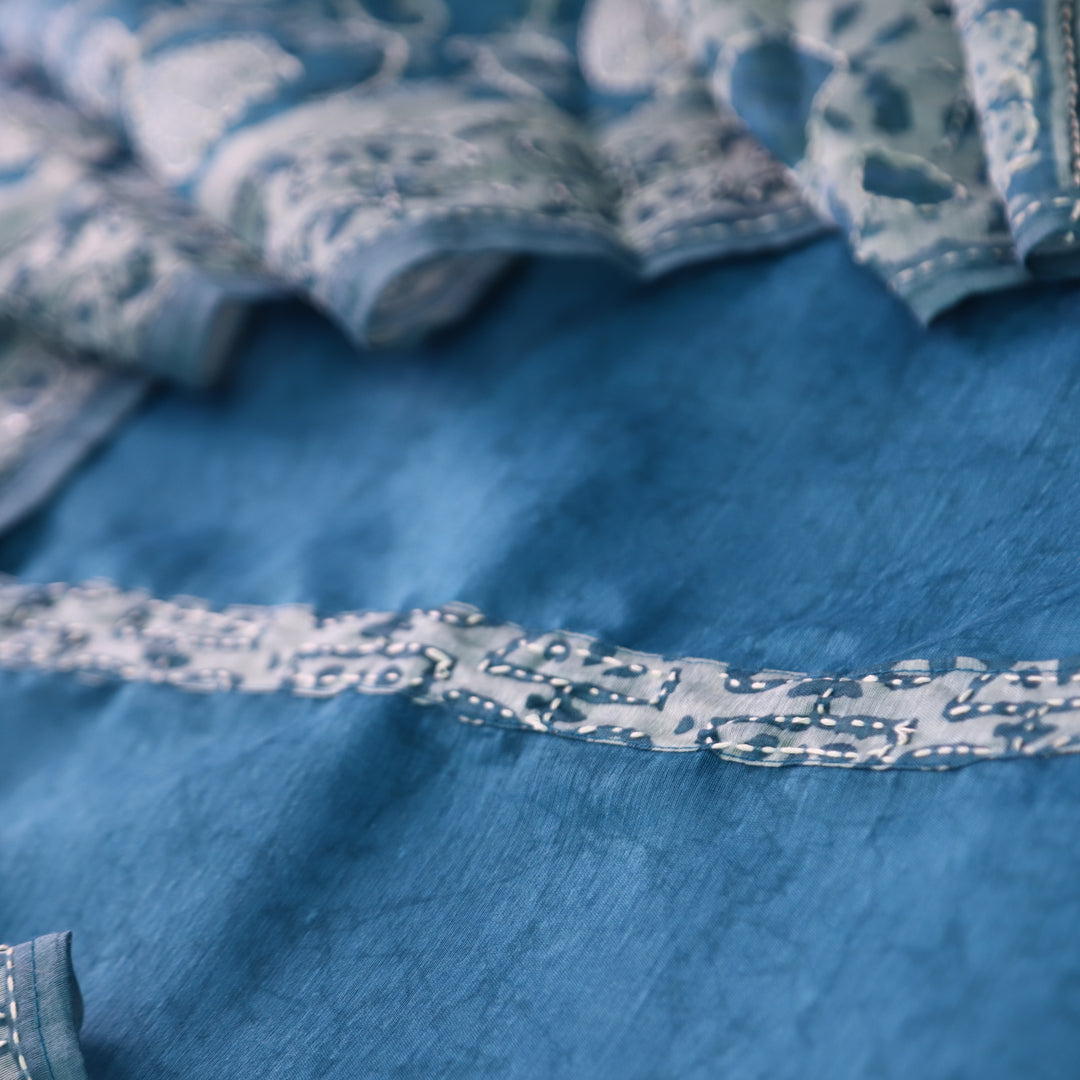 Hairat Sapphire Blue Kantha Embroidery Chanderi Top with Kantha Work Dupatta Set