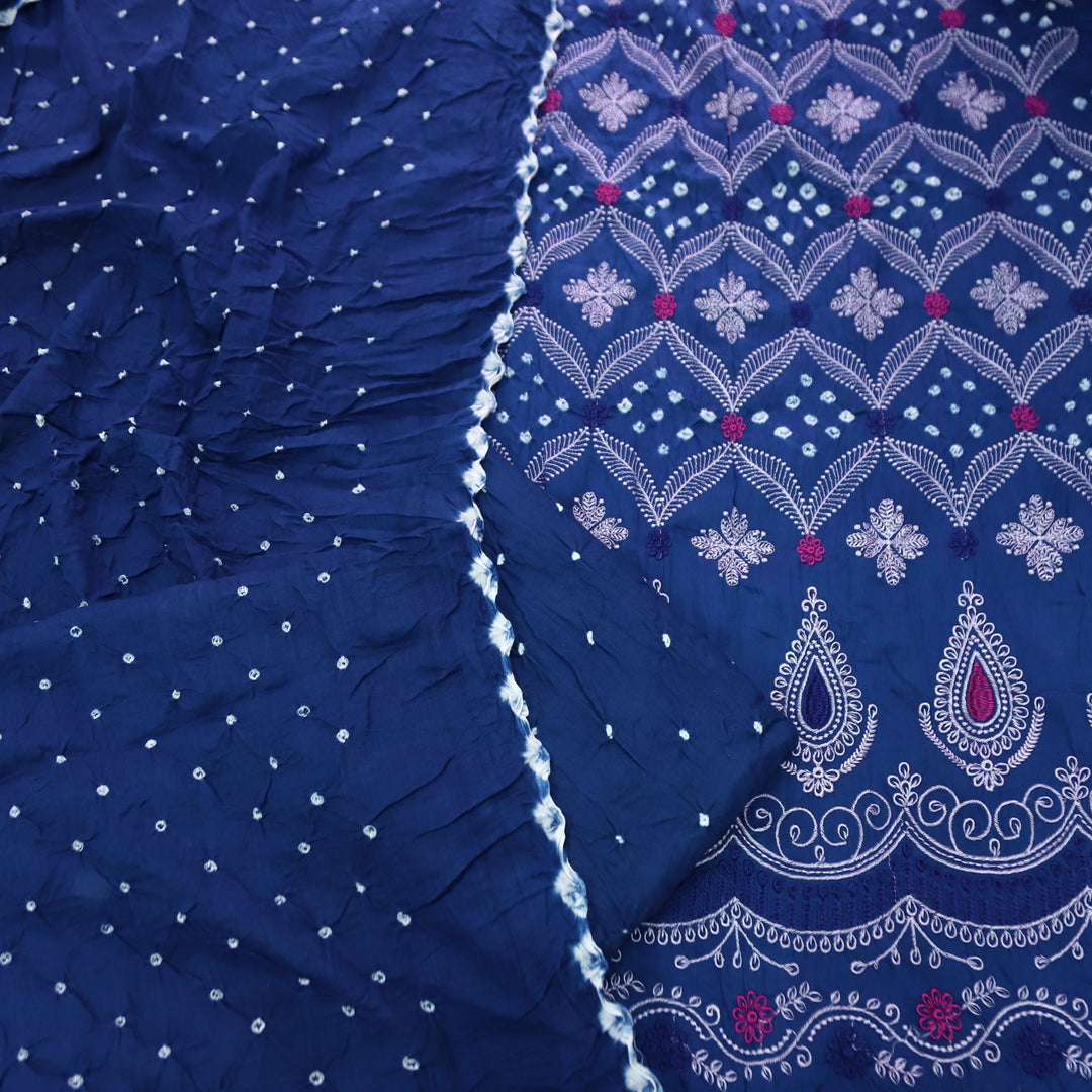 Bandegi Indigo Blue Authentic Bandhej with Thread Work Cotton Suit Set