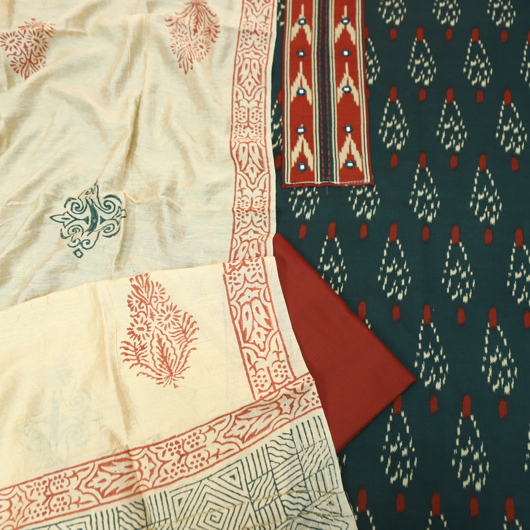 Suroor Faded Black Ikkat Print Patch with Mirror in Ikkat Print Cotton Suit Set