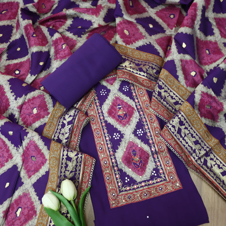 Anjaani Orhcid Purple Patra with Foil Work in Printed Yoke Modal Suit Set