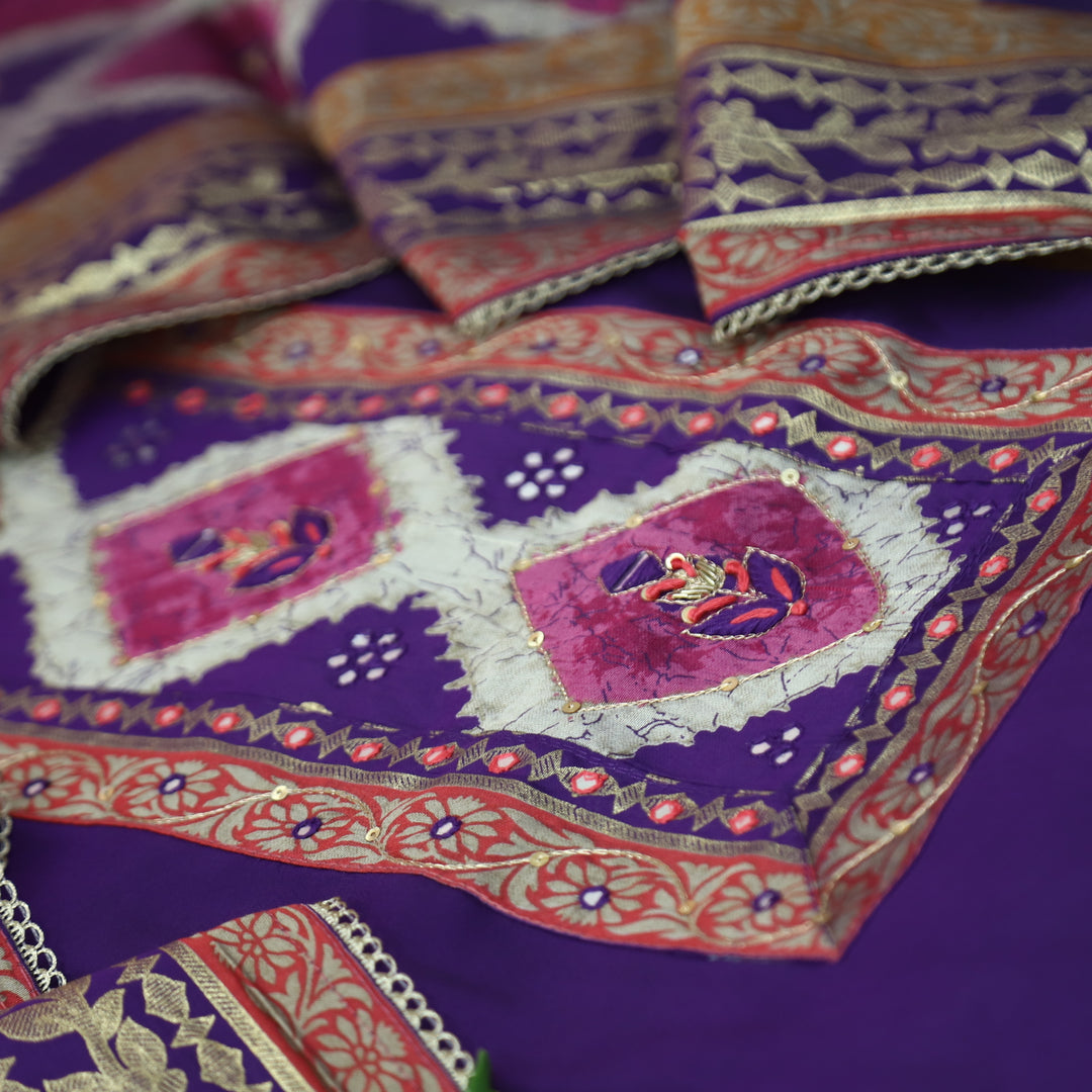 Anjaani Orhcid Purple Patra with Foil Work in Printed Yoke Modal Suit Set