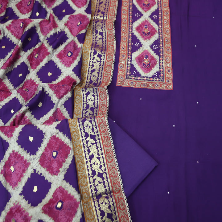 Anjaani Orhcid Purple Patra with Foil Work in Printed Yoke Modal Suit Set