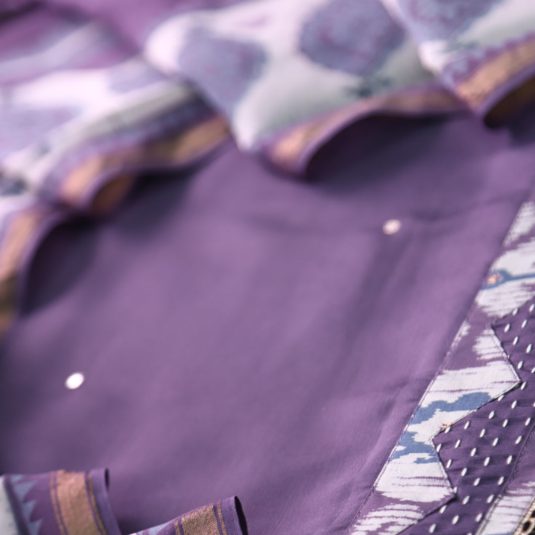 Anjaana Mauve Purple Digital Printed Hem with Patra Work Detailing Modal Set
