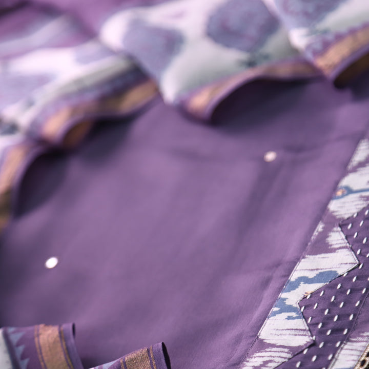 Anjaana Mauve Purple Digital Printed Hem with Patra Work Detailing Modal Set