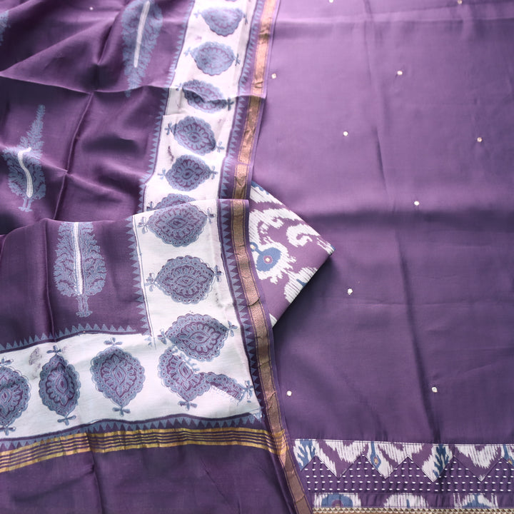 Anjaana Mauve Purple Digital Printed Hem with Patra Work Detailing Modal Set