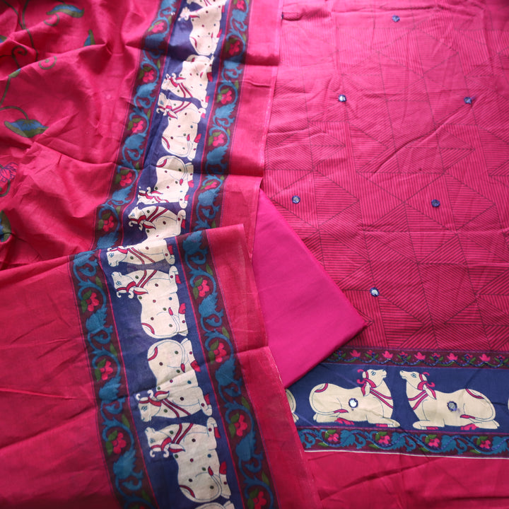 Gajjani Vibrant Purple Self Print with Patra and Pichwai Print Hem Jam Cotton Set