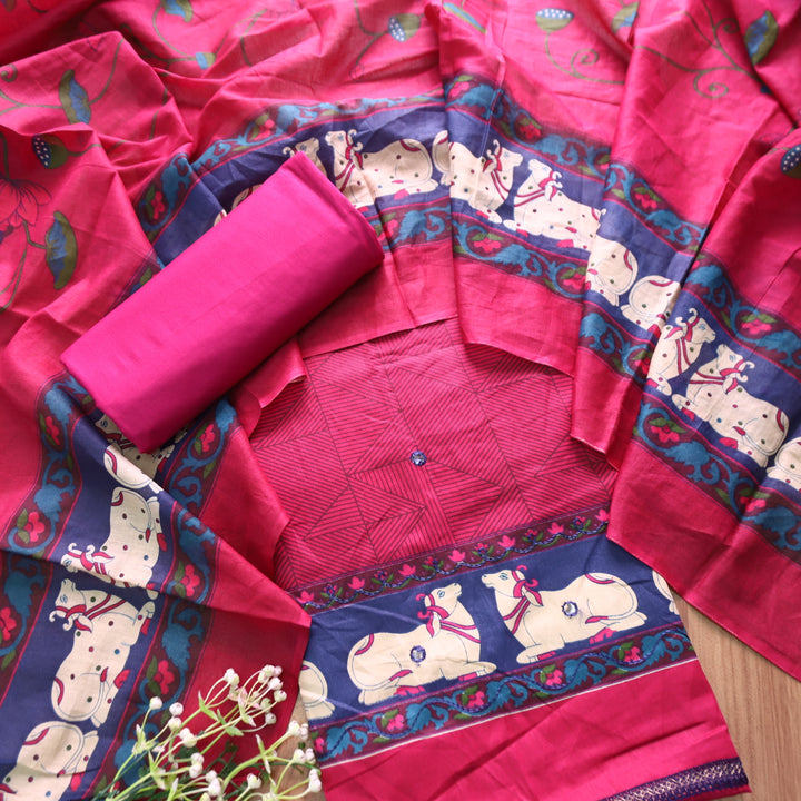 Gajjani Vibrant Purple Self Print with Patra and Pichwai Print Hem Jam Cotton Set