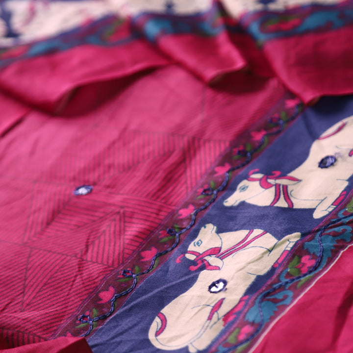 Gajjani Vibrant Purple Self Print with Patra and Pichwai Print Hem Jam Cotton Set
