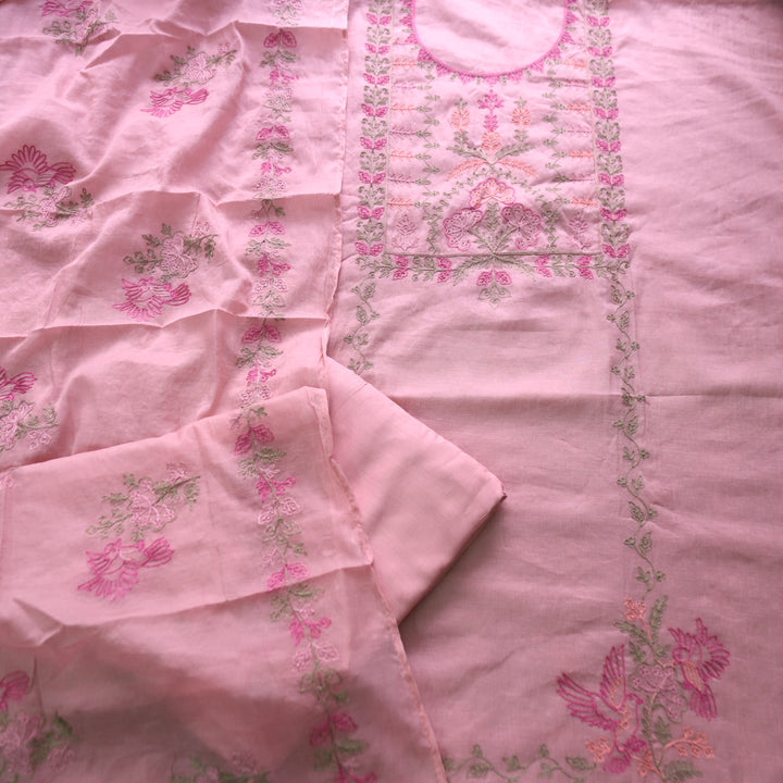 Musafir Mauve Pink All Over Kashida Thread Neck Work in Chanderi Suit Set
