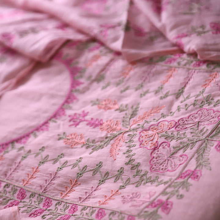 Musafir Mauve Pink All Over Kashida Thread Neck Work in Chanderi Suit Set