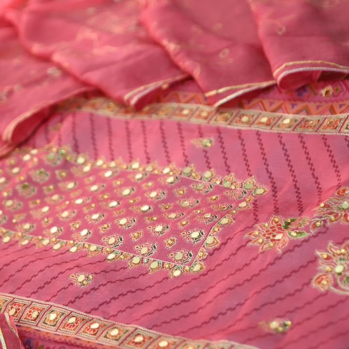 Rahi Rossy Mulberry Zari and Thread Weaved with Mirror Work Art Silk Suit Set