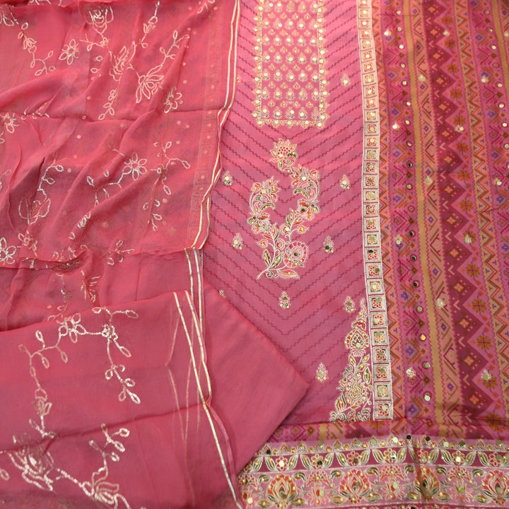 Rahi Rossy Mulberry Zari and Thread Weaved with Mirror Work Art Silk Suit Set