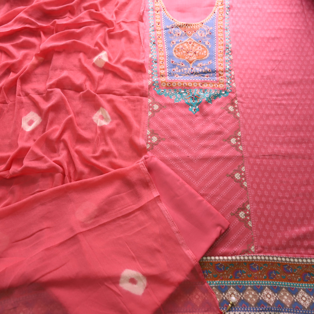 Roop Blush Pink Digital Printed Neck with Spiral and Knot Self Print Jam Cotton Suit Set