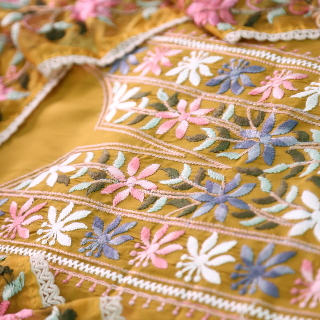 Hoor Dandelion Yellow Thread Embroidered Neck Work Modal Suit Set